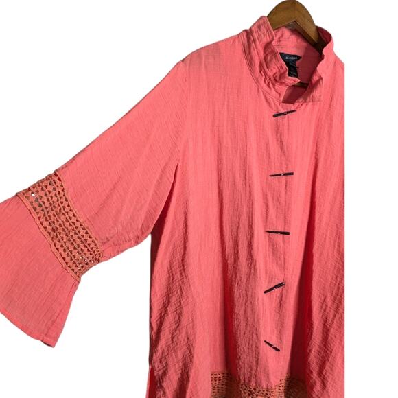 Ali Miles Swing Tunic Top 2X Orange Crochet Button Front Bell Sleeve Relaxed - Picture 4 of 10